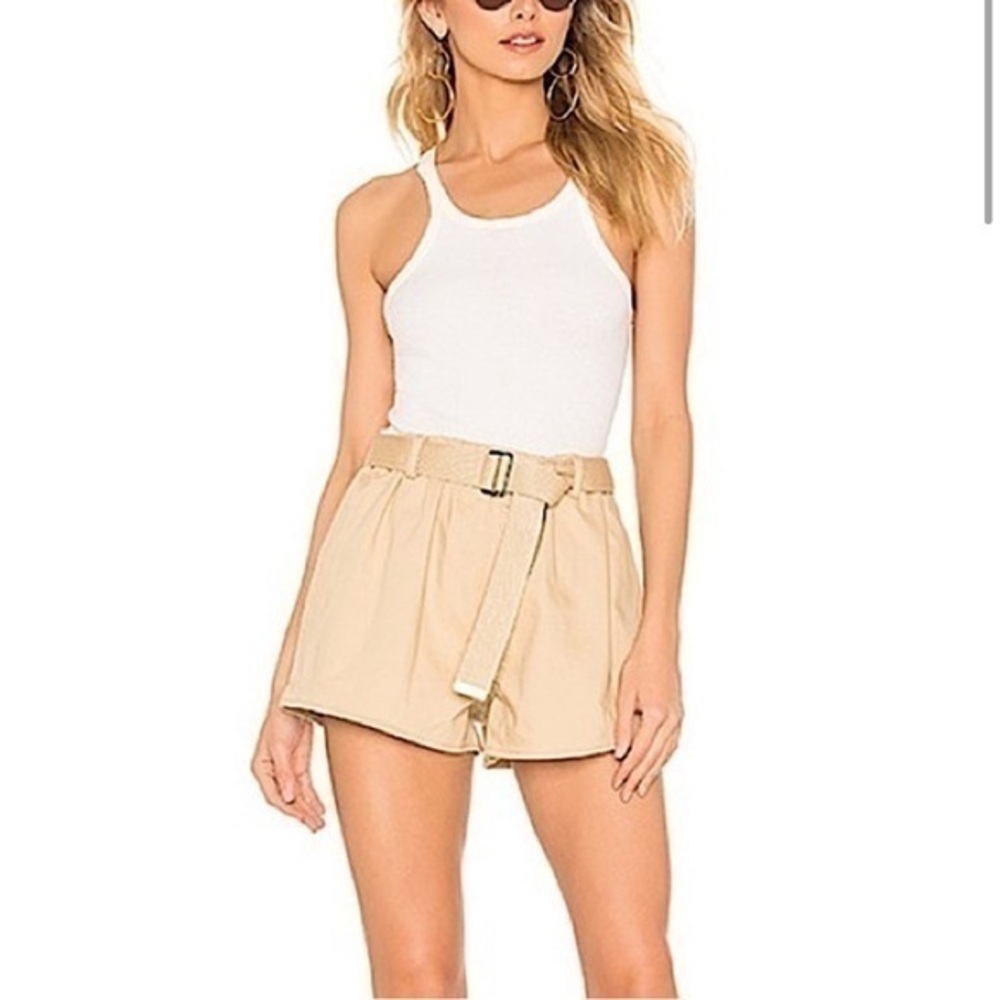 L’Academie The Ava Short Large Tan Khaki Belted Stretch Pull On Cargo Twill